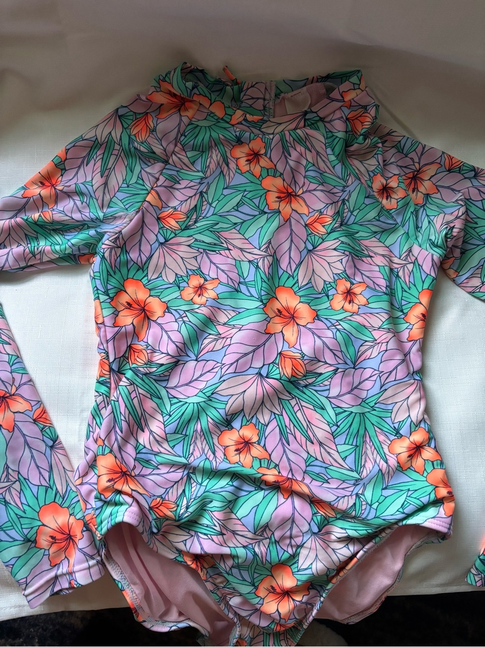 Cat & Jack Girls' Long Sleeve Floral One-Piece in Pink, Orange, Green